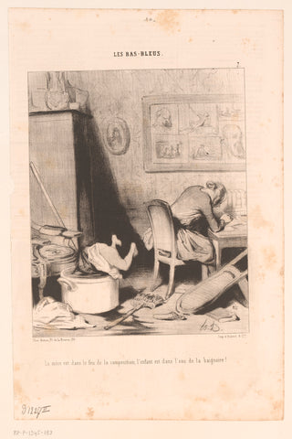 Karikatuur van een schrijvende moeder, Honoré Daumier, 1844 Canvas Print