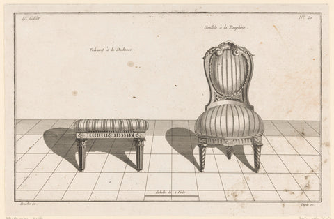 Stoel en poef, Nicolas Dupin, 1772 - 1779 Canvas Print