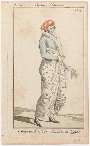 Journal des Dames et des Modes, Costume Parisien, 16 March 1802, Year 10, (371) : Chapeau de Satin (...), anonymous, 1802 Canvas Print