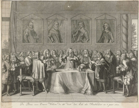 William III is sworn in as stadholder, 1672, Bernard Picart (workshop or), 1728 Canvas Print