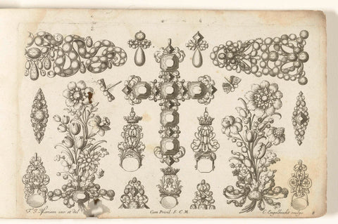 Seventeen designs for jewellery, Christian Engelbrecht, after 1699 - before 1724 Canvas Print