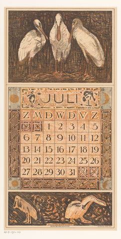 Kalenderblad juli met lepelaars, Theo van Hoytema, 1912 Canvas Print