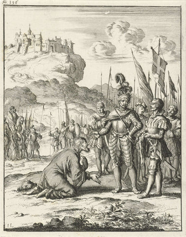 Isaac Komnenos of Cyprus lies kneeling before Richard the Lionheart, Jan Luyken, 1683 Canvas Print