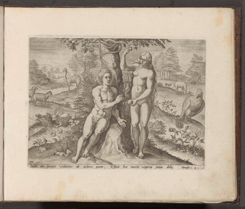 Eve seduces Adam to eat from the tree, Johann Sadeler (I), 1579 Canvas Print