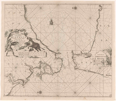 Sea map of the Strait of Gibraltar, Jan Luyken, 1682 - 1803 Canvas Print