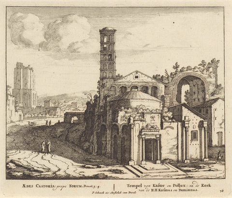 Temple of Castor and Pollux in Rome, anonymous, 1675 - 1711 Canvas Print