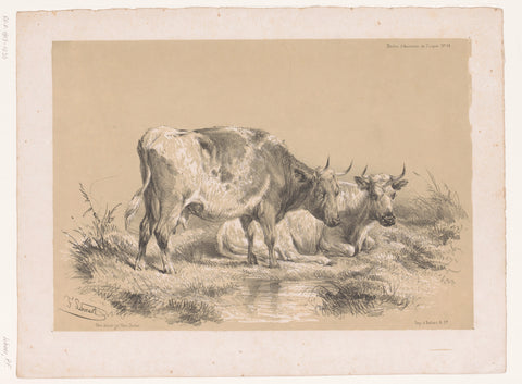 Study of two cows, Pierre Frédéric Lehnert, 1838 - 1840 Canvas Print