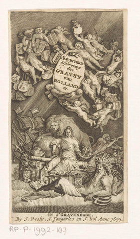 Allegorical depiction with woman, lion and Neptune, anonymous, 1678 Canvas Print