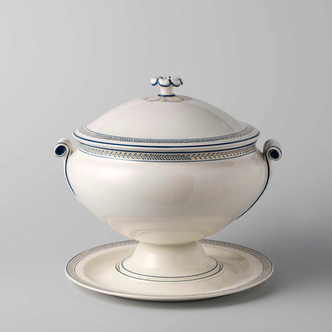 Terrine with lid and saucer of hard-baked earthenware, Wedgwood cream ware., Wedgwood, c. 1800 - c. 1815 Canvas Print