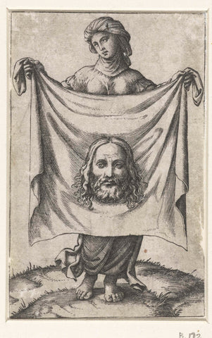 Saint Veronica with sweat cloth (sudarium) with face of Christ, Marcantonio Raimondi (attributed to), 1500 - 1520 Canvas Print