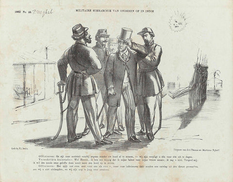 Cartoon on an incident in which an officer was forced to resign by younger officers, 1862, Johan Michaël Schmidt Crans, 1862 Canvas Print