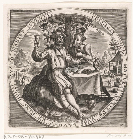 The month of October, wine drinkers, ca. 1600, anonymous, 1650 - 1675 Canvas Print