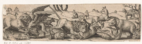 Fighting animals in a landscape., Abraham de Bruyn, 1579 Canvas Print