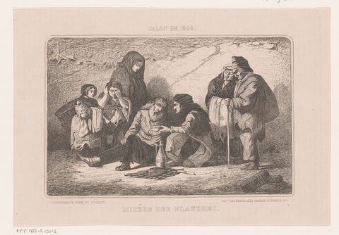 Group of four poor people is offered food by three other figures, Van den Kerckhoven, 1848 Canvas Print