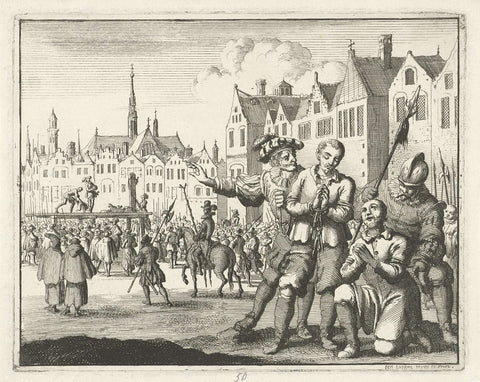 Hans Koch and Leonhard Meister on their way to the scaffold, 1524, Jan Luyken, 1685 Canvas Print