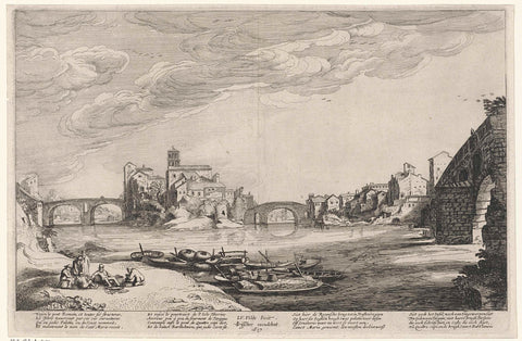 View of the Tiber with Roman bridges, Jan van de Velde (II), 1617 Canvas Print