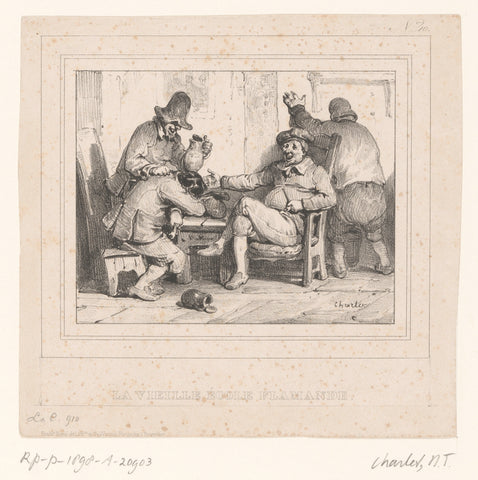 Four farmers drink in a pub, Nicolas Toussaint Charlet, 1837 Canvas Print