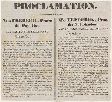 Proclamation of Prince Frederick to the residents of Brussels, 1830, Veuve L.P. Delacroix, 1830 Canvas Print