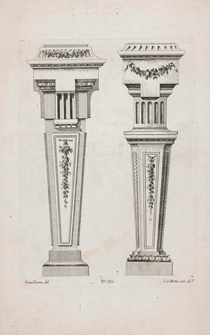 Two pedestals with garlands, anonymous, 1751 - 1775 Canvas Print