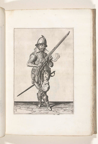 Soldaat op wacht die zijn roer met zijn rechterhand schuin omhoog gericht vasthoudt, terwijl hij de loop in zijn linkerhand laat vallen (nr. 35), ca. 1600, Jacob de Gheyn (II) (workshop of), 1597 - 1607 Canvas Print