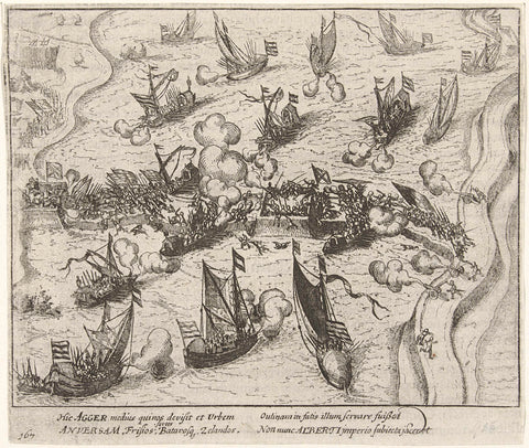 Battle of the Kauwenstein dike, 1585, anonymous, 1613 - 1615 Canvas Print