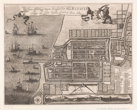 Map and view of Batavia, anonymous, Wenceslaus Hollar (attributed to), 1691 - 1731 Canvas Print