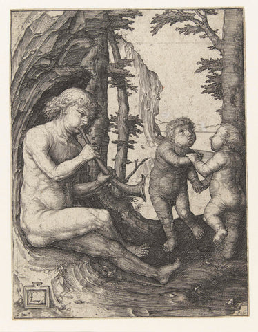 Jongen met blaasinstrument, Lucas van Leyden, 1505 - 1509 Canvas Print