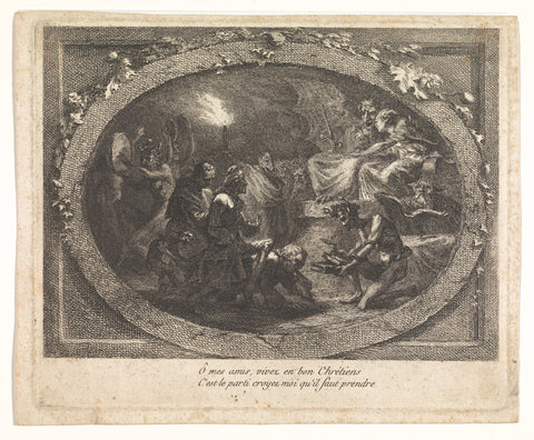 Voltaire Arrived in Hell, Gabriel Jacques de Saint-Aubin (School of), c. 1770 - c. 1790 Canvas Print