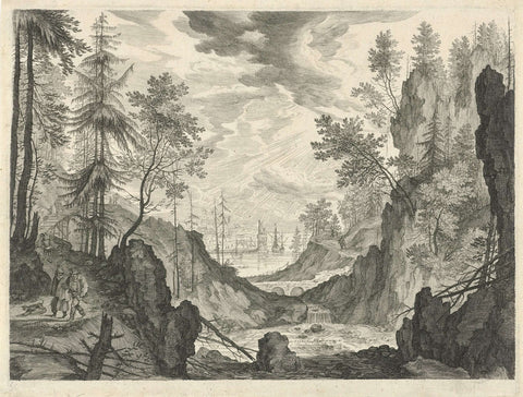 Forest landscape with a waterfall, Aegidius Sadeler, 1609 Canvas Print