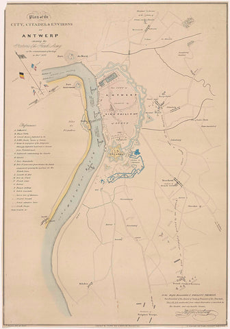 Map of Antwerp with the Citadel and the position of the French army, 1832, Charles Burton, 1832 - 1833 Canvas Print