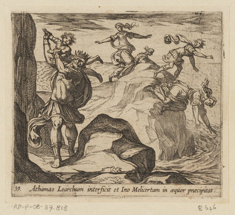 Learchus killed by Athamas, while Ino and Melicertes jump into the sea, Antonio Tempesta, 1606 Canvas Print