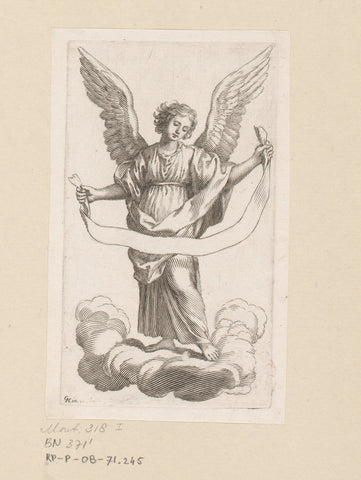 Angel standing on a cloud with banderol, Claude Mellan, 1608 - 1688 Canvas Print