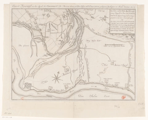 Map of the area around the Waal and the Rhine near Ossenwaard and Spijk (Rhine values), anonymous, in or after 1744 Canvas Print