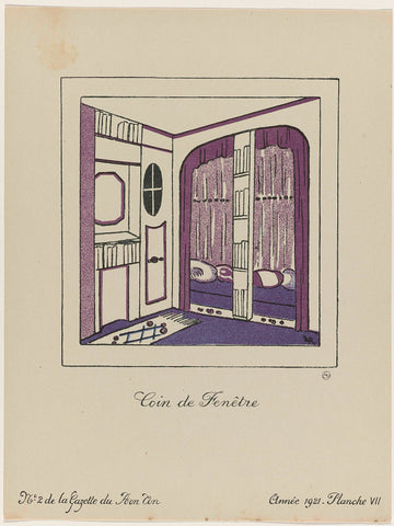 Gazette du Bon Ton, 1921 - No. 2, Pl. VII: Coin de Fenêtre, Lucie Renaudot, 1921 Canvas Print