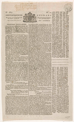 Amsterdamsche Courant of 9 December 1813, anonymous, 1813 Canvas Print