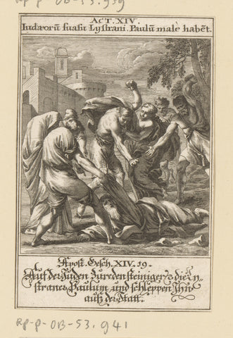 Apostle Paulus stoned and dragged away, anonymous, 1697 Canvas Print