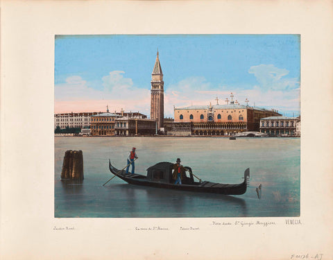 View of the Doge's Palace, the Campanile and surrounding buildings in Venice, in the foreground gondoliers, anonymous, 1850 - 1876 Canvas Print