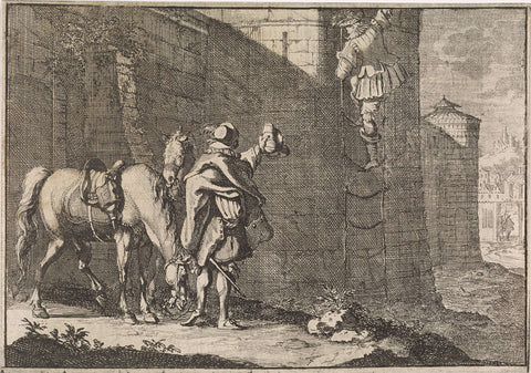 General Hans Georg von Arnim-Boitzenburg escapes from prison via a rope loader, 1638, Caspar Luyken (attributed to), 1701 Canvas Print