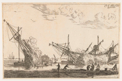 Waterproofing the hulls of three flute ships, Reinier Nooms, 1650 - before 1705 Canvas Print