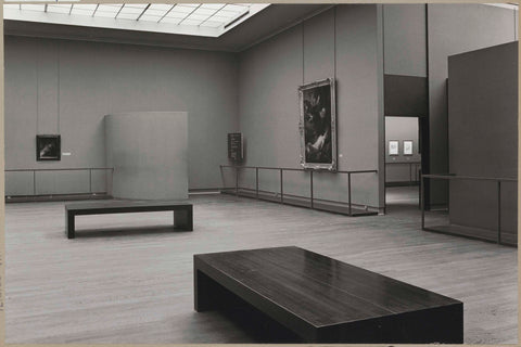 Room with two paintings, two benches for visitors and a passage, c. 1969 Canvas Print