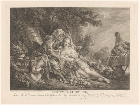 Vertumnus and Pomona in a park landscape, Augustin de Saint-Aubin, 1765 Canvas Print