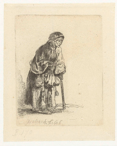 Beggar woman leaning on a stick, Rembrandt van Rijn, 1850 - 1906 Canvas Print