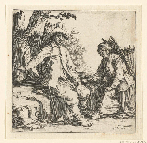 Farmer and farmer's wife with baskets on the back, Jacques Callot, 1621 - 1624 Canvas Print