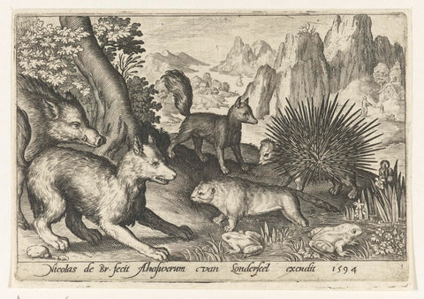 Wild boar, foxes, beaver, porcupine and frogs, Nicolaes de Bruyn, 1594 Canvas Print