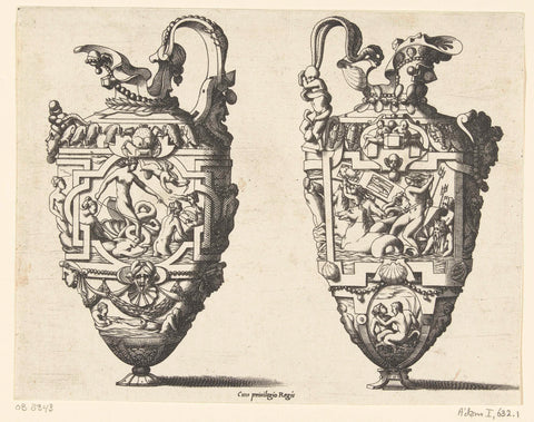 Two jugs, René Boyvin (possibly), c. 1542 - c. 1580 Canvas Print