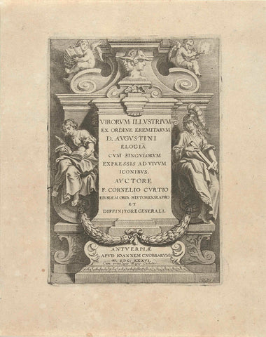 Title page for: Cornelius Curtius, Virorum illustrium ex ordine Eremitarum D. Augustini elogia , Antwerp: 1636, Cornelis Galle (I), 1636 Canvas Print