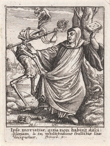 De abt en de Dood, Wenceslaus Hollar, c. 1680 Canvas Print