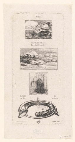 Rebus with four representations that together make up the text Non! Morny n'est pas mort car il noce encore forms, Charles Meryon, 1866 Canvas Print