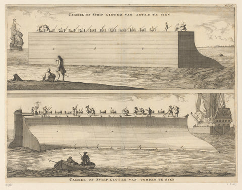 Ship's camel seen from the front and the back, Caspar Luyken, 1697 Canvas Print