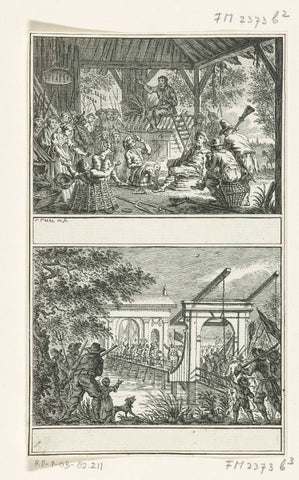 Het serken van oproer onder de boeren / Bestorming van de Noordpoort te Middelburg, 1672, Simon Fokke, 1764 - 1766 Canvas Print